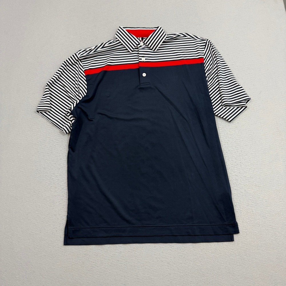 FootJoy Polo Shirt Men Large Blue Striped Golf Performance Short Sleeve Stretch